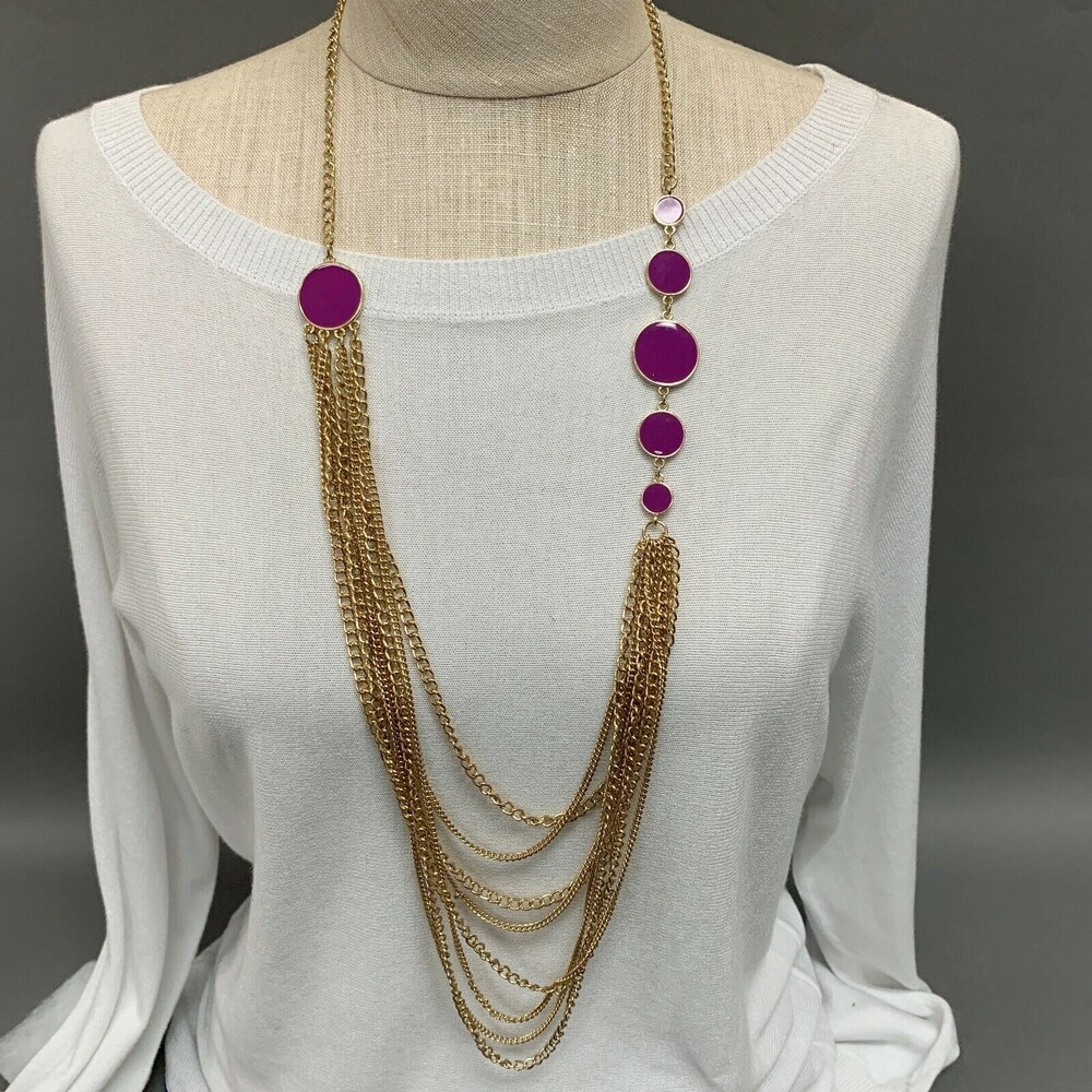 Chain Necklace Gold-tone Purple NWOT